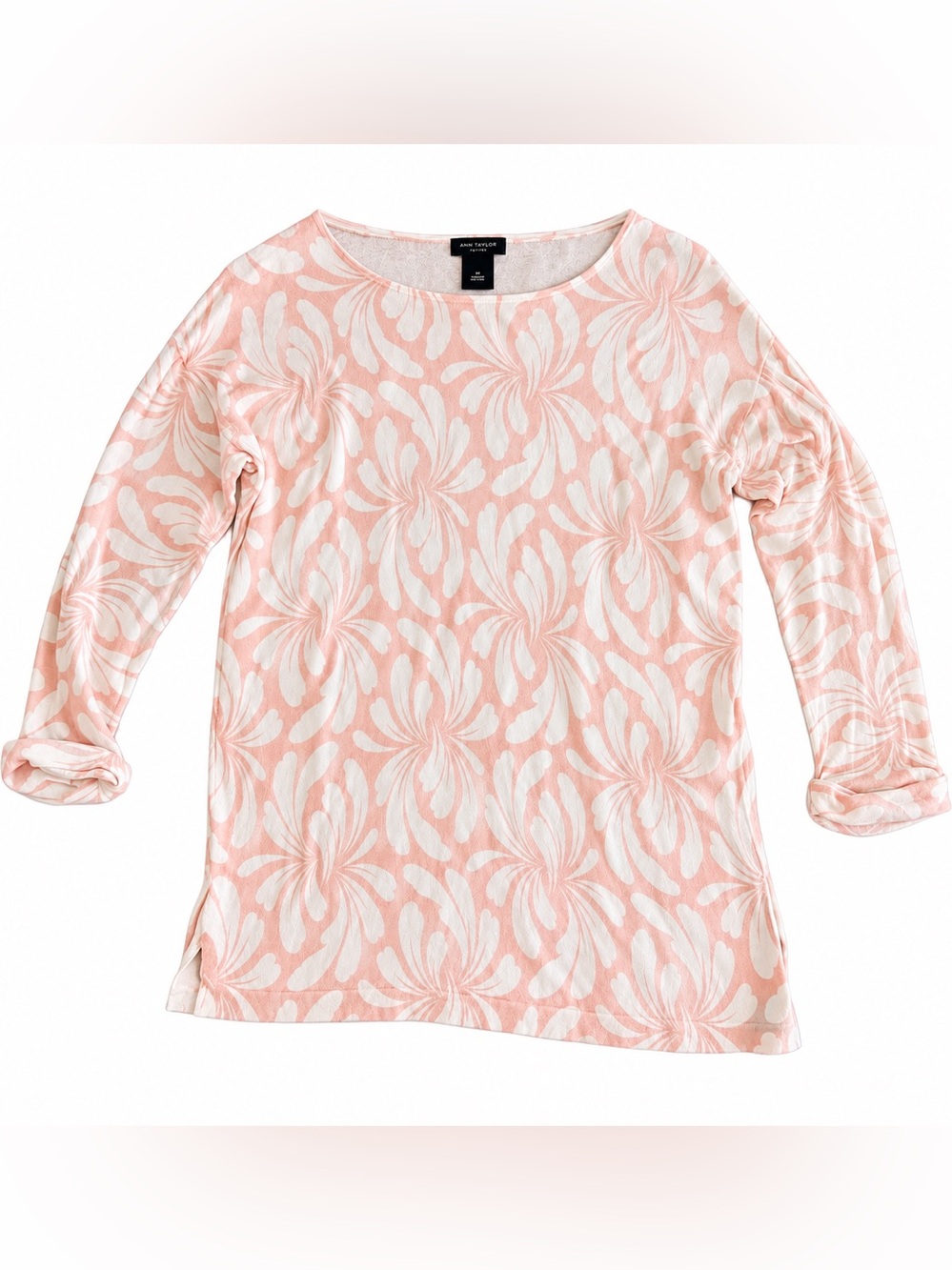 Ann Taylor Floral Long Sleeve Top Pink Ivory Size MP